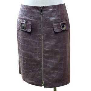 Etcetera 100% Leather Croc Print Skirt Brown Size 6